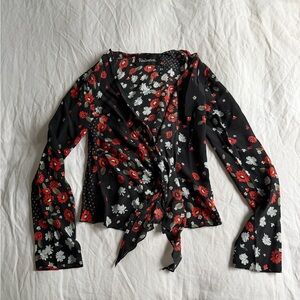 Realisation Par Black and Red Floral Wrap Blouse
